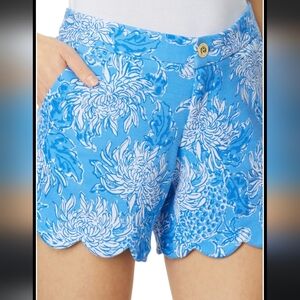 Lilly Pulitzer Buttercup Knit Shorts Boca Blue Scalloped hem